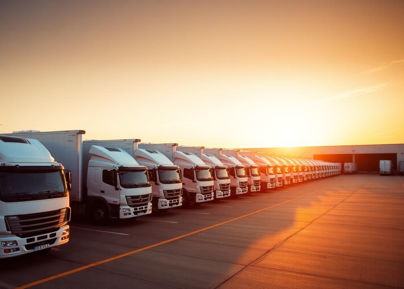 Fleet of Bhandari trucks at depot